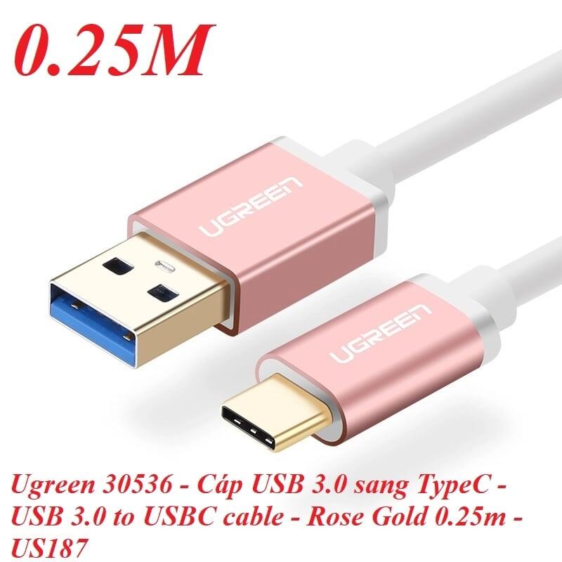 Ugreen UG30536US187TK 0.25M màu Hồng Cáp USB TypeC sang USB 3.0 cao cấp - HÀNG CHÍNH HÃNG