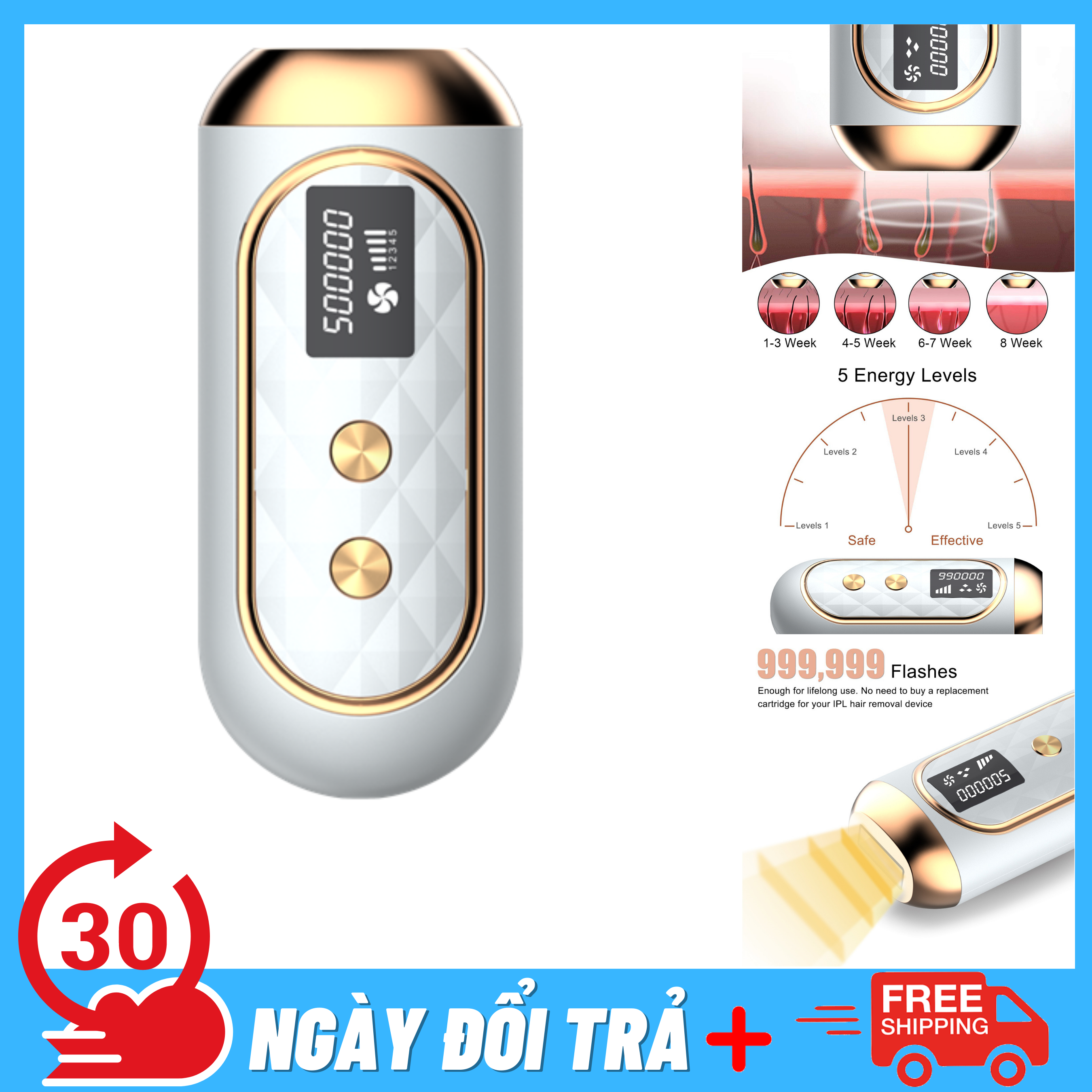 Máy triệt lông tại nhà công nghệ IPL, bóng đèn thạch Anh 100%, công nghệ Mỹ LUX HAIR
