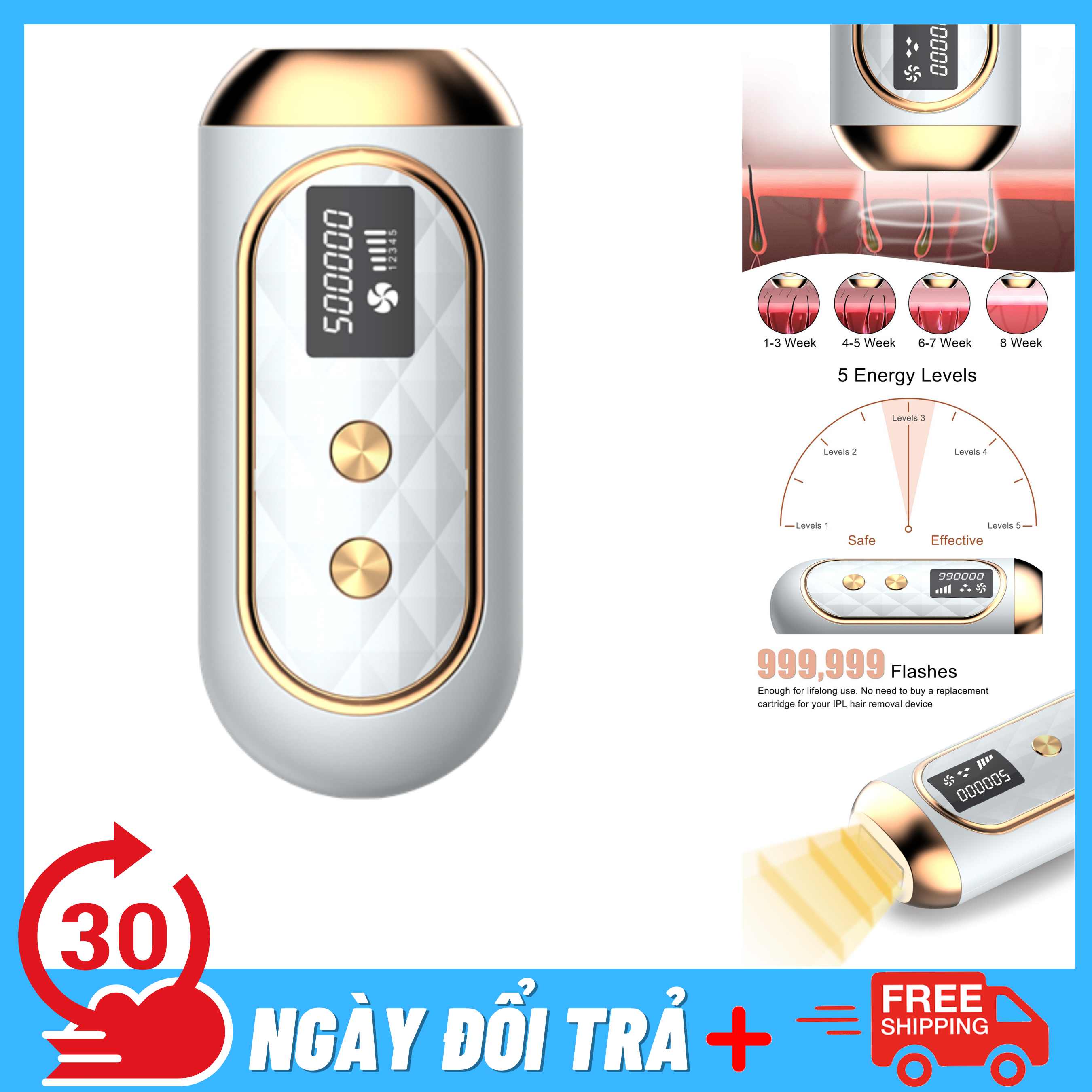  Máy triệt lông tại nhà [THIẾT KẾ THÔNG MINH, KHÔNG ĐAU] công nghệ IPL, bóng đèn thạch Anh 100%, công nghệ Mỹ LUX HAIR