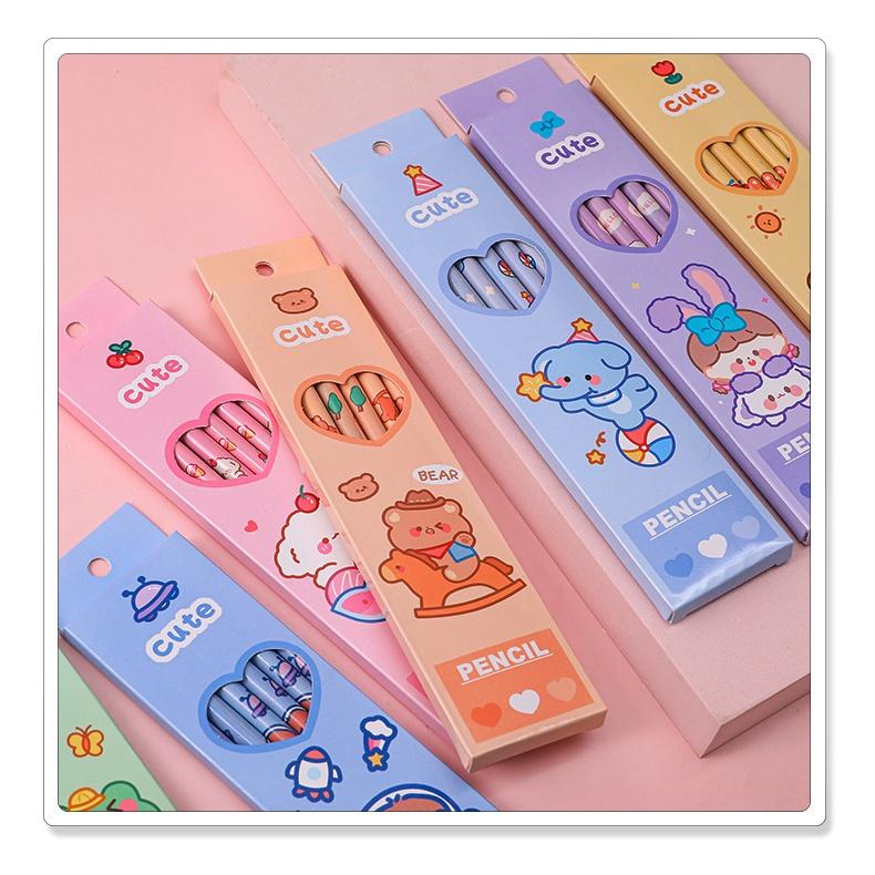 PK724 Bộ 06 bút chì HB nhiều màu tùy chọn cho học sinh/sinh viên; dùng viết lên sổ lưu bút, quà tặng, thiệp