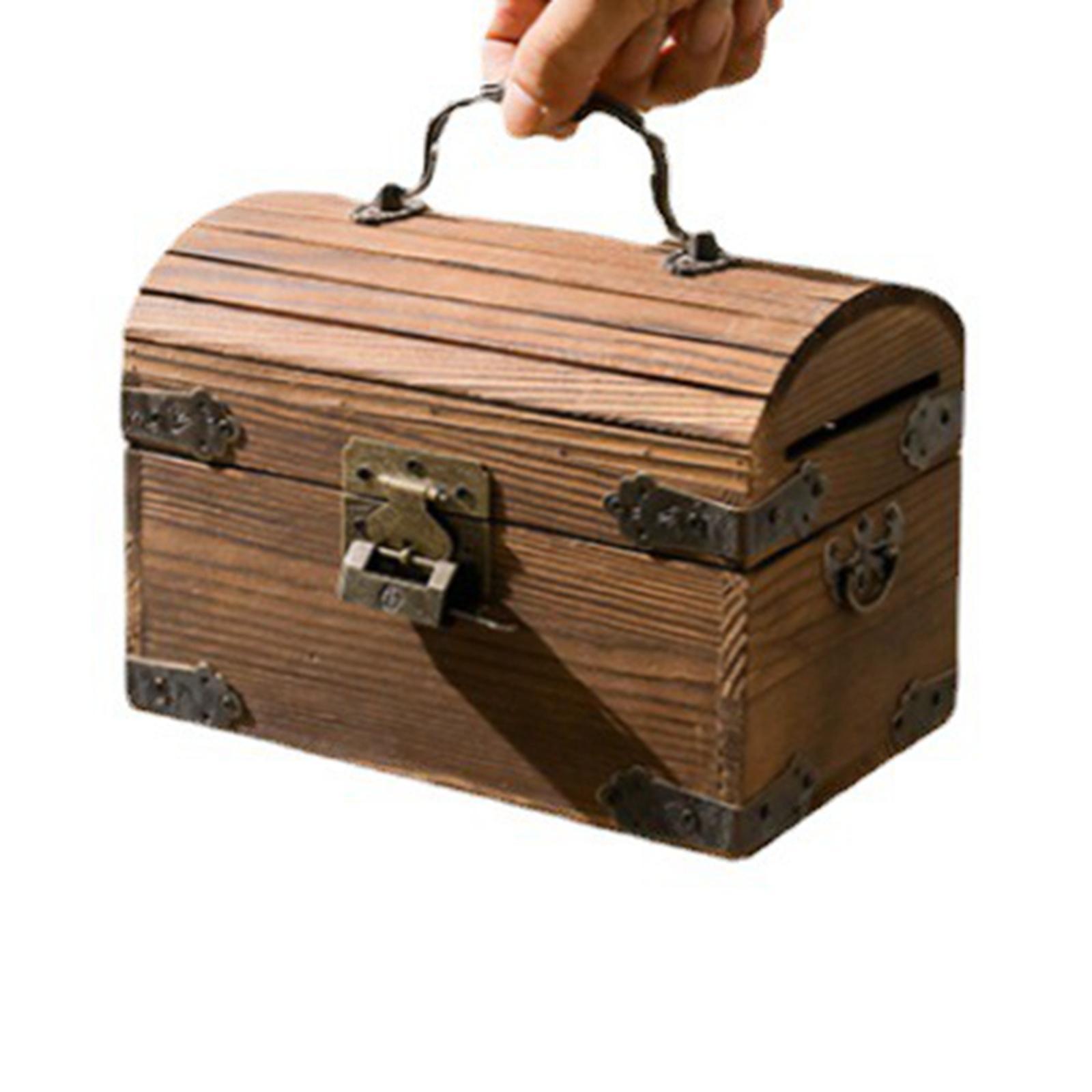 Wood Piggy Bank Decorative Wooden Box Decoration Unbreakable with Lock Coin Storage Case Cash Box Wooden Trinket Box for Children Girls