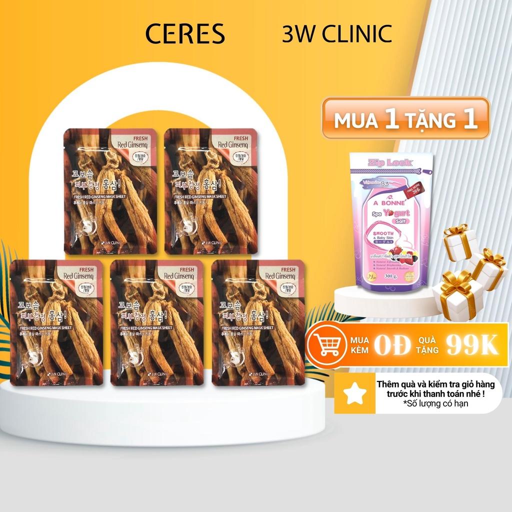 Combo 5 Mặt Nạ 3W Clinic Nhân Sâm Đỏ Fresh Red Ginseng Mask 23ml/Miếng