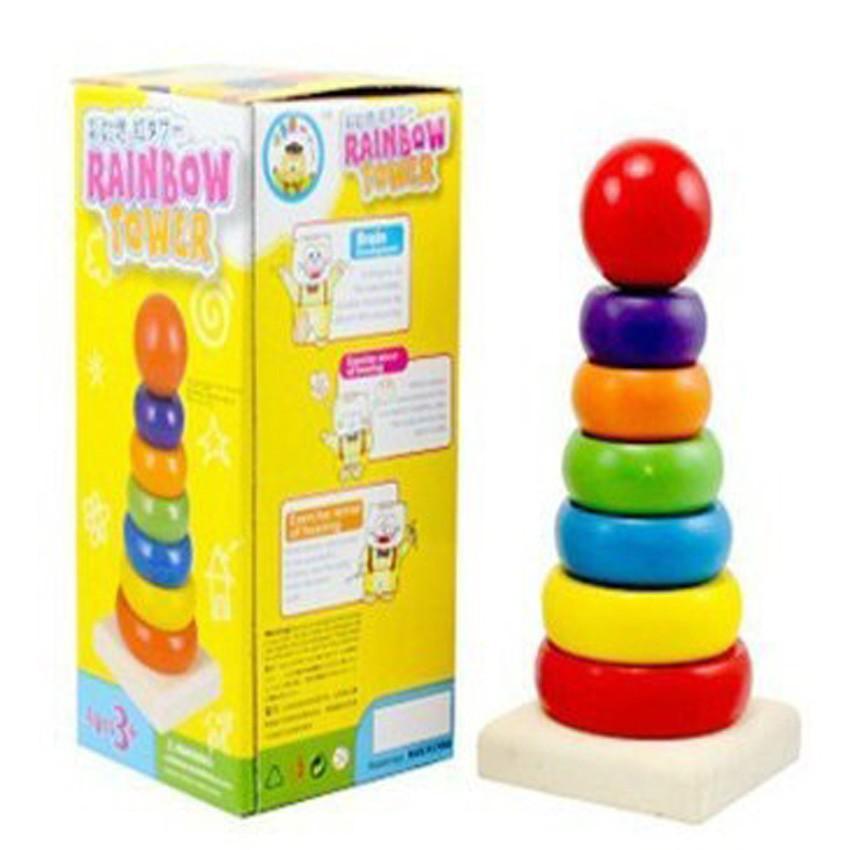 Combo 4 món đồ chơi - luồn hạt - con sâu gỗ - đàn gỗ 8 thanh - tháp 7 màu