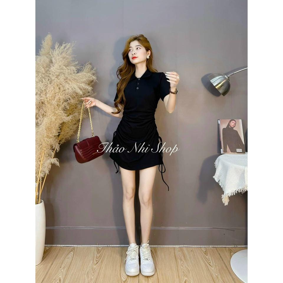 Đầm body đen cổ polo rút dây hông tôn dáng thảo nhi shop