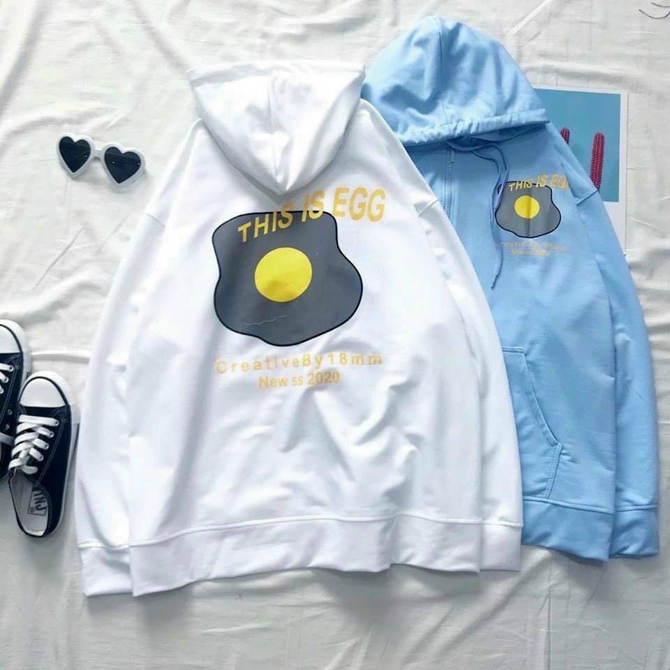 Áo khoác hoodie chống nắng 123SHOP dành cho nam nữ In Hình Egg form rộng unisex loại dây kéo ulzzang