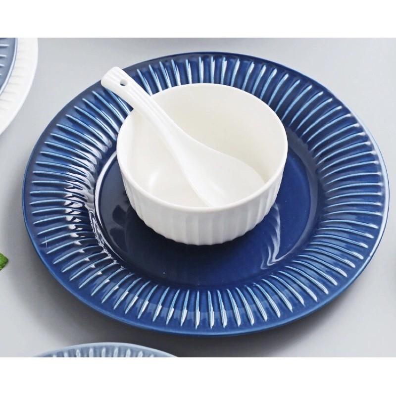 Đĩa sứ Vân sọc 2 màu Trắng/xanh , Đĩa sứ cao cấp HEPBURN phong cách Bắc Âu