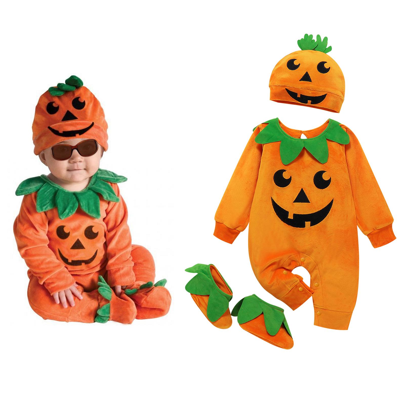 Ma & Bé 0-24M Sơ Sinh Trẻ Sơ Sinh Bé Trai Gái Trang Phục Hóa Trang Halloween Bí Ngô Bé Romper Áo Liền Quần Nhung Liền Mũ giày Trang Phục Quần Áo DD40