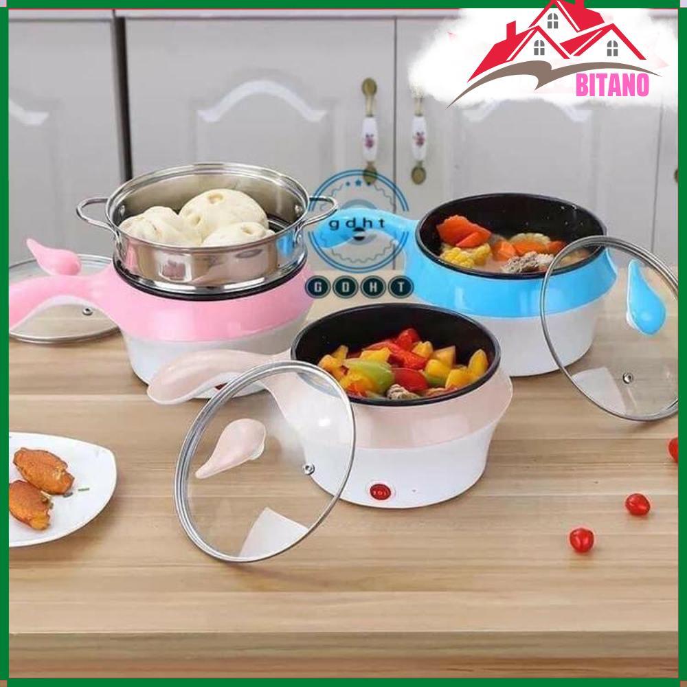 Nồi Lẩu Điện Đa Năng BITANO Kèm Giá Hấp Tiện Dụng 18Cm, Nồi Lẩu Hấp Mini 2 Tầng Cao Cấp