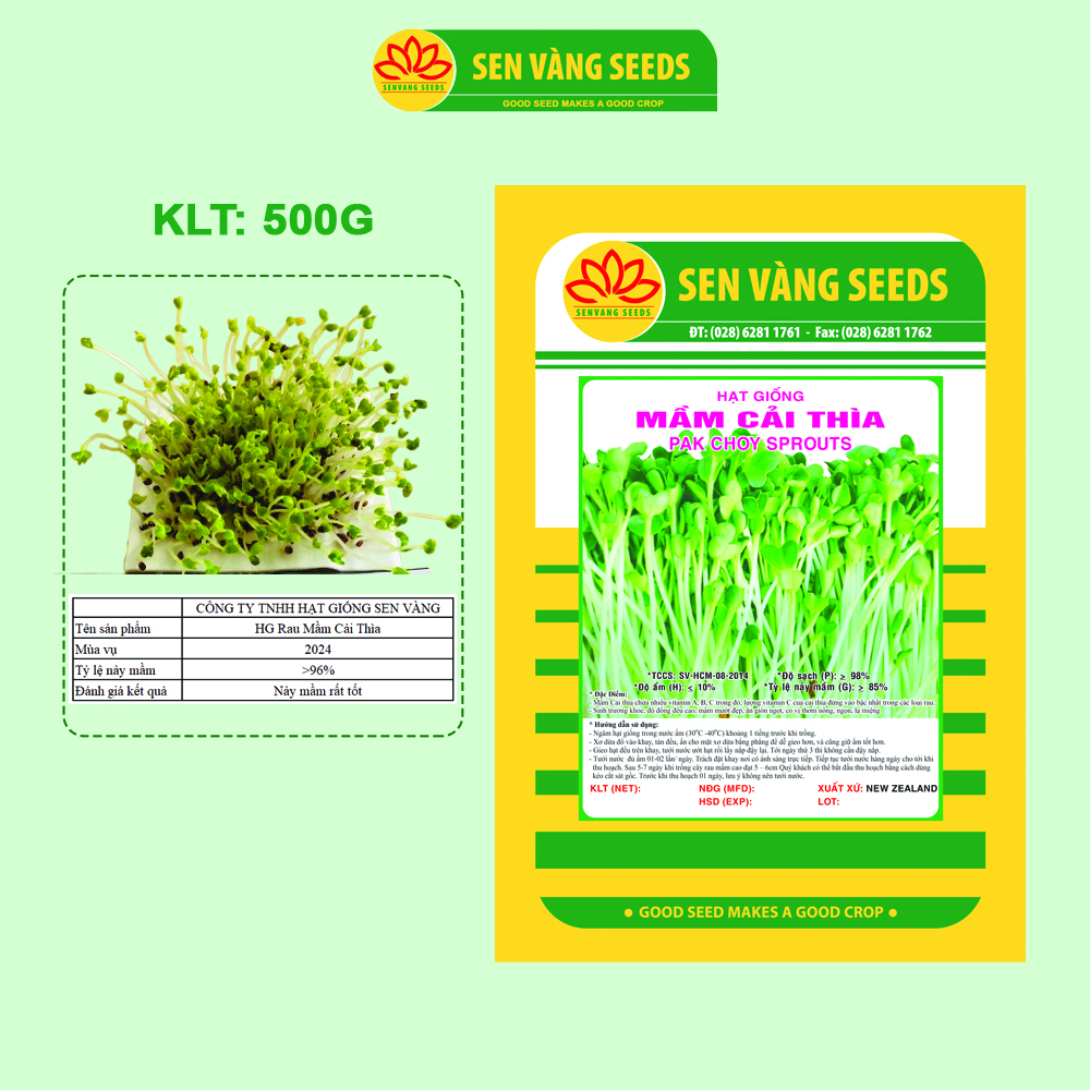 Hạt Giống Rau Mầm Cải Thìa - Hạt nhập khẩu New Zealand, nảy mầm >95%, dễ trồng, sinh trưởng khỏe - HẠT GIỐNG SEN VÀNG