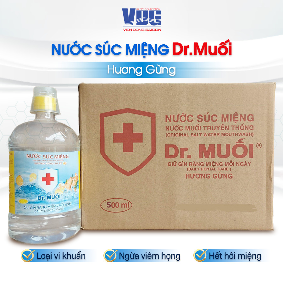 1 thùng 12 chai Nước súc miệng Dr. Muối hương Gừng ấm áp (500ml)