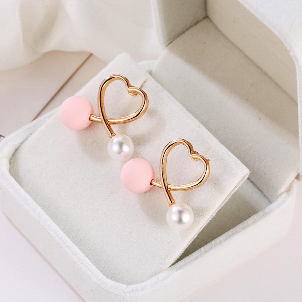 Cross Peach Heart Faux Pearl Sweet Style Stud Earrings Women Jewelry Gold