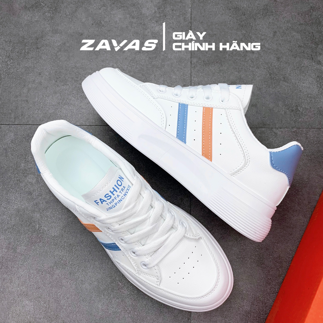 Giày thể thao nữ ZAVAS đế cao 3cm màu trắng bằng da không bong tróc mang êm chân S411 - Giày Sneaker Nữ Chính Hãng