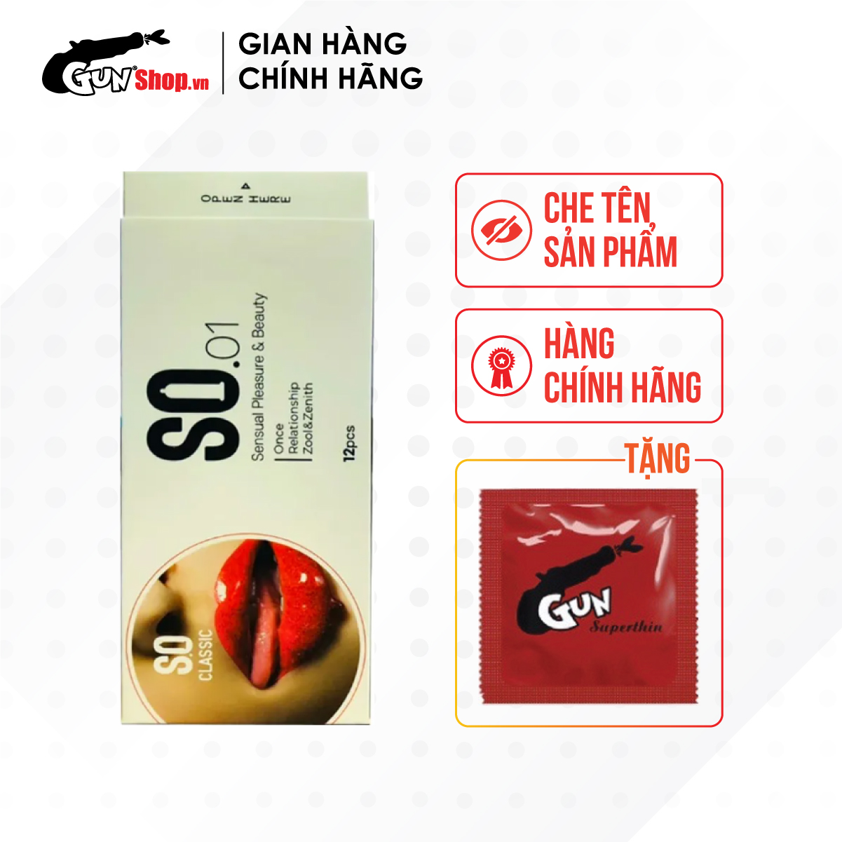 Bao cao su SO Classic - Mỏng, nhiều gel bôi trơn kèm 1 chiếc BCS Gun Super Thin