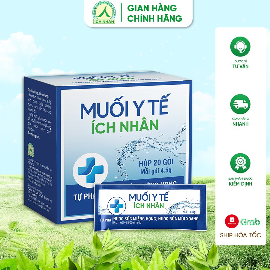 Muối Y Tế Ích Nhân Sát Khuẩn Mũi Họng An Toàn Tiện Lợi - Hộp 20 Gói/2.45g