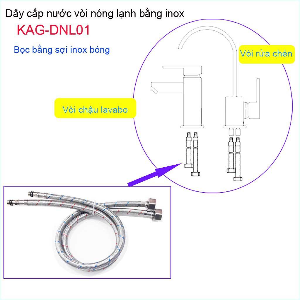 Bộ 2 dây cấp  vòi nóng lạnh, dây cấp nước nóng lạnh  inox KAG-DNL01