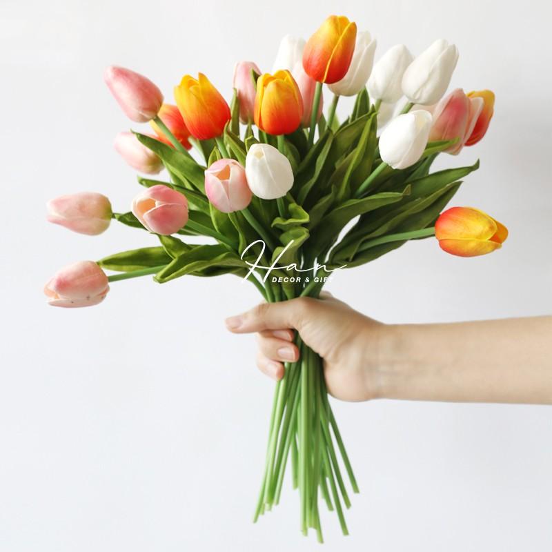 Hoa lụa, bó 5 bông - Hoa TULIP cao su nhập khẩu