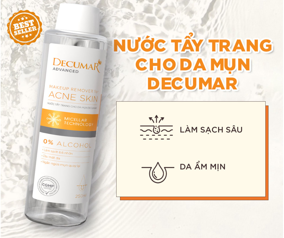 Nước tẩy trang 250ml Decumar Advanced sạch sâu ngừa mụn dịu nhẹ làn da với công nghệ Micellar