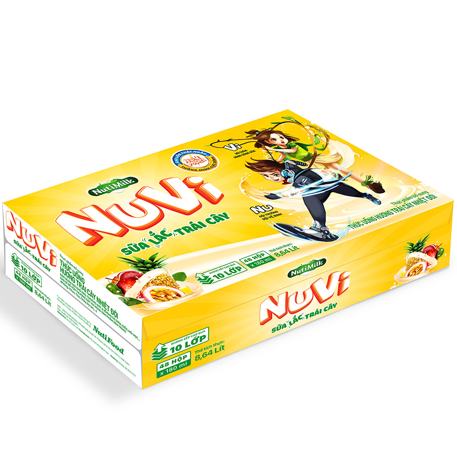 Thùng 48 hộp NuVi Thức uống hương Trái Cây Nhiệt Đới Sữa lắc trái cây hộp 180 ml