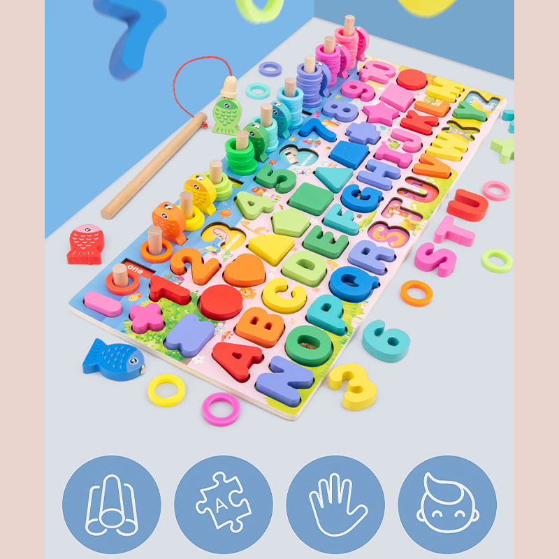 Đồ chơi câu cá gỗ kèm số tư duy và bảng chữ cái 6 in 1