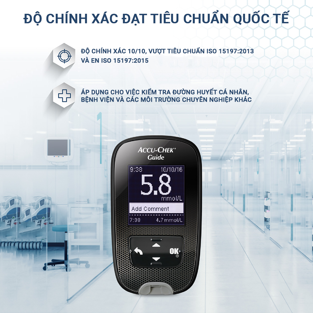 Máy Đo Đường Huyết ACCU-CHEK Guide Màn Hình LCD Rộng, Có Trợ Sáng Tại Cổng Đo - Chưa Có Que Thử