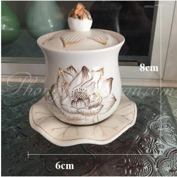 Ly chum nước bàn thờ Phật 8cm cao cấp HOA SEN(kèm đế)