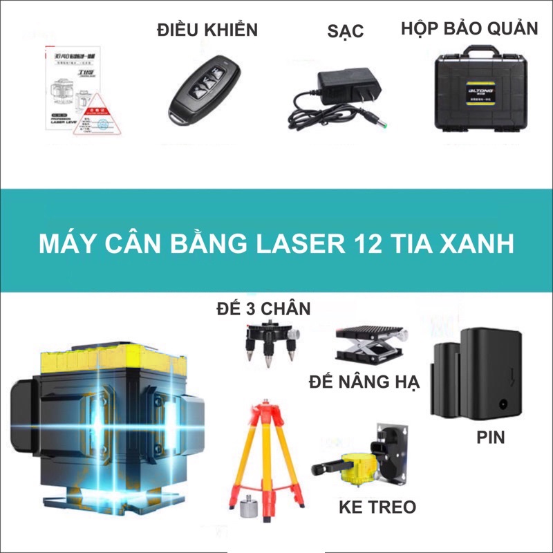 Máy cân mực laser treo tường Akuza 12 tia xanh SIÊU SÁNG - TẶNG chân máy nhôm cao cấp 1,2m