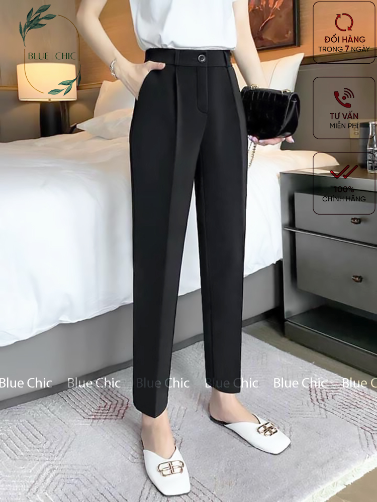 Quần baggy nữ Blue Chic đồ công sở lưng cạp cao đi học form dáng đẹp thanh lịch màu đen ghi xám