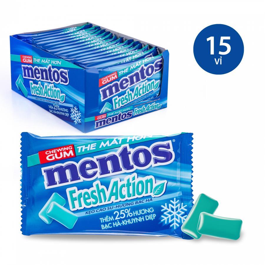 Sing Gum Mentos Fresh Action Hương Bạc Hà Mạnh (Hộp 15 Vỉ)