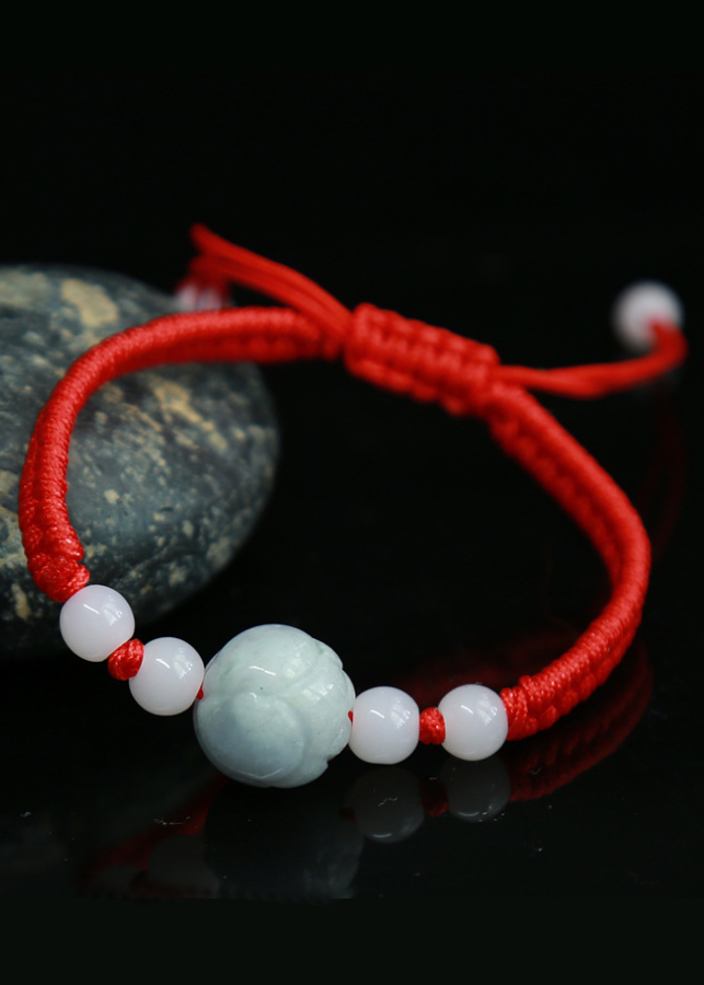 Vòng tay may mắn phát lộc ngọc tự nhiên CD04 Hạt tròn khắc hoa