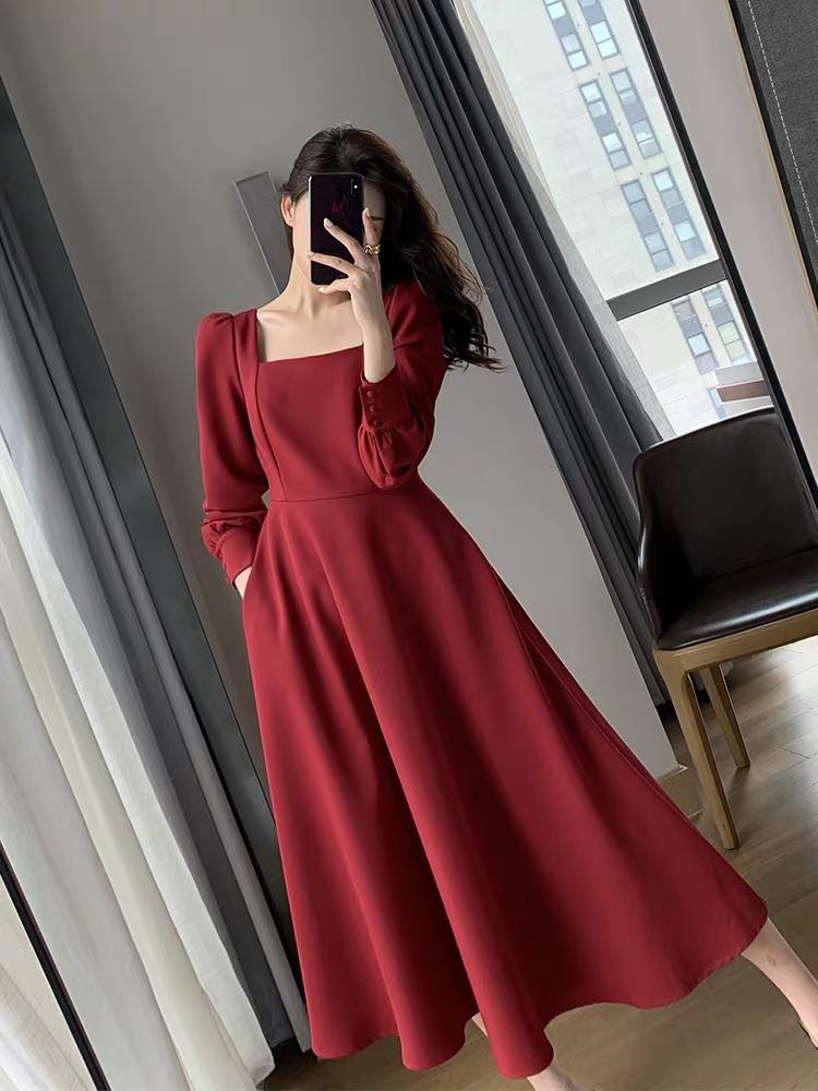 Đầm nữ thời trang midi dài tay dáng xòe dự tiệc sang trọng DENER DRESS