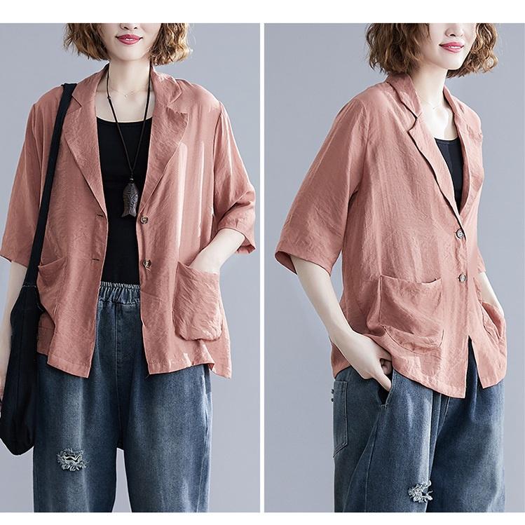 Áo vest Blazer Linen nữ dáng lửng tay lỡ 1 lớp, chất vải linen mềm mại, thời trang xuân hè - hồng phấn