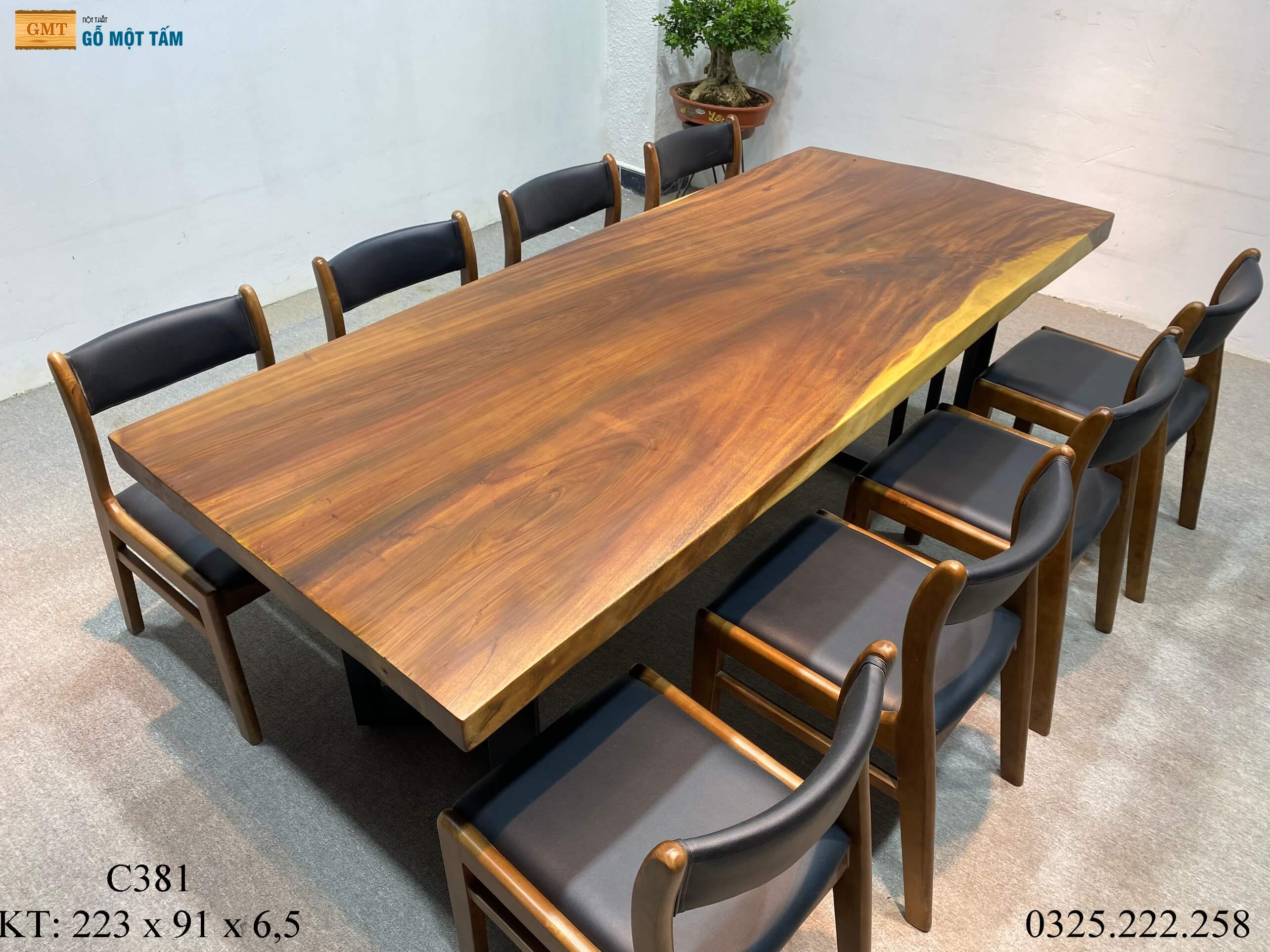 Bàn Sân Vườn Gỗ Me Tây, Bàn Ăn Gỗ Me Tây, Bàn Gỗ Me Tây Nguyên Tấm Dài 2,23m Rộng 91cm Dày 6,5cm