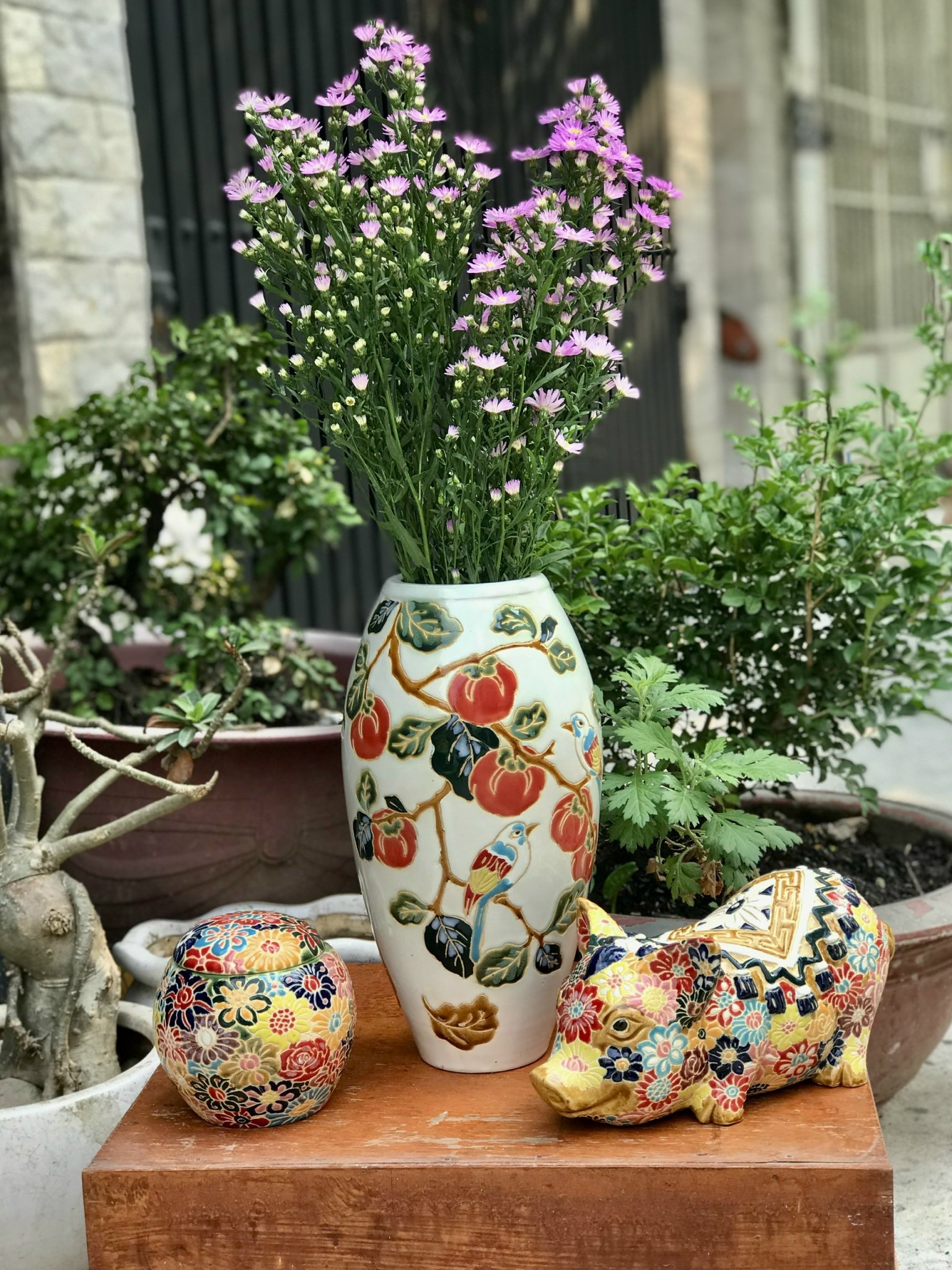 BÌNH HOA CHIM ĐÀO GỐM SỨ NAM BỘ