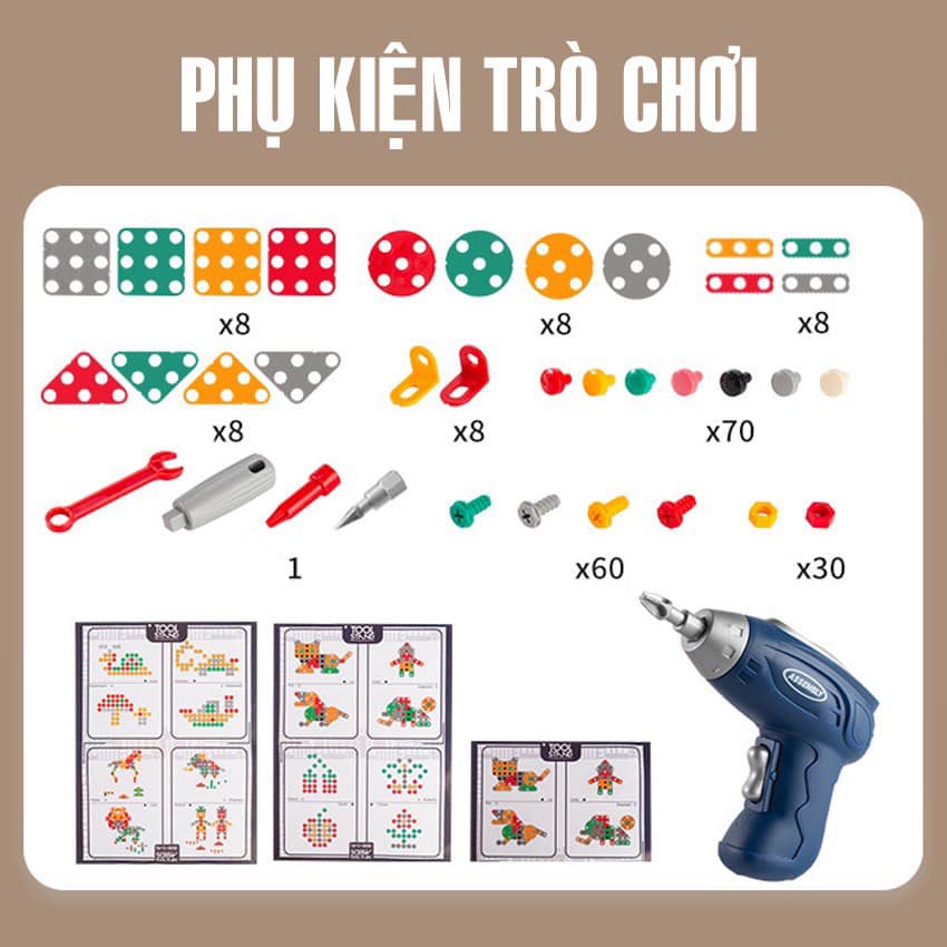 Bộ Đồ Chơi Lắp Ghép Kỹ Sư Bằng Ốc Nhựa Tặng Kèm Khoan - Đồ Chơi Giáo Dục, An Toàn, Tư Duy, Sáng Tạo Cho Bé - Đồ Chơi Trẻ Em HT SYS