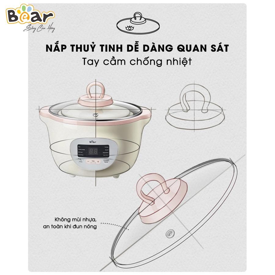 Nồi Nấu Chậm 1,6L Bear Chính Hãng Đa Năng Nấu Cháo, Chưng Yến Bản Quốc Tế - Hàng chính hãng