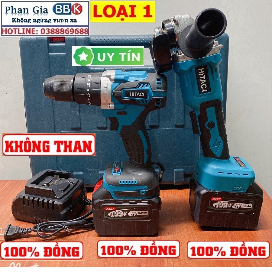 Bộ Combo 2 Máy Gồm Máy Khoan Pin Và Máy Mài Pin Dùng Pin 15 Cell 199V Lõi Đồng Không Than - Tặng Hộp Đựng - Bảo Hành 12 Tháng