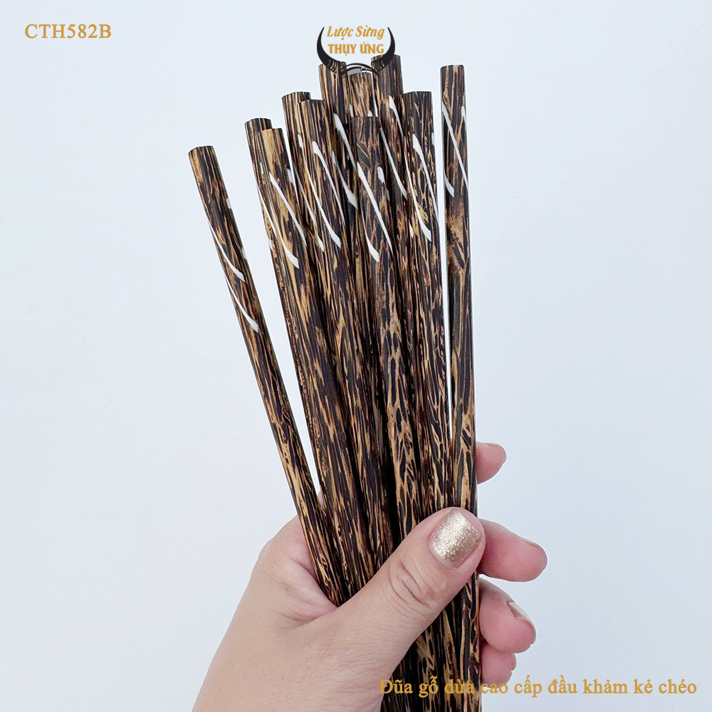 Đũa Gỗ Dừa Đen Khảm Kẻ Chéo HAHANCO An Toàn Đẹp Mắt Dùng Cho Quán Ăn Gia Đình - CTH582B