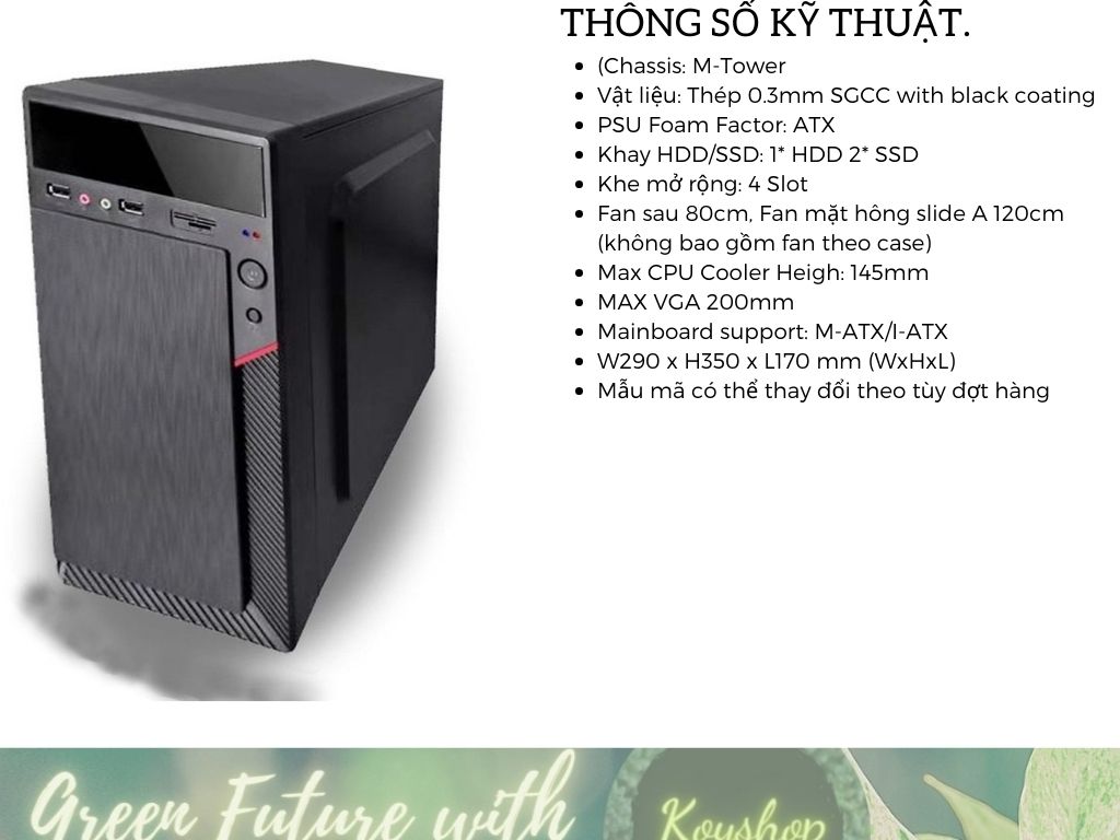 Vỏ Case , Thùng máy tính Kích thước 290x170x350mm, Fan sau 8cm - Hàng nhập khẩu.