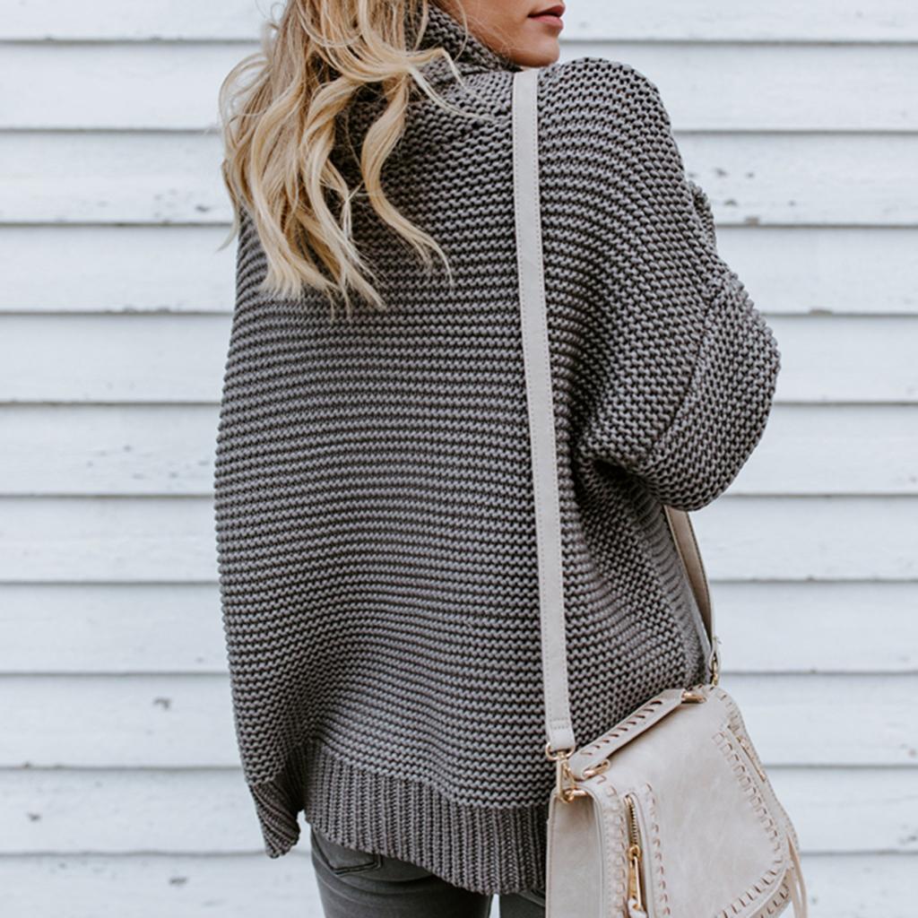 Women's Casual High Turtleneck Chunky Knit Sweater Oversized Pullover