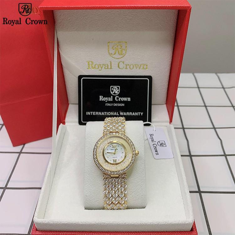 Đồng Hồ Nữ Chính Hãng Dây Kim Loại Đính Đá Royal Crown 2606 Jewelry Chống Nước Chống Xước