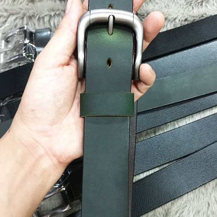 Thắt Lưng Nam Da Bò Sáp Xanh Đen