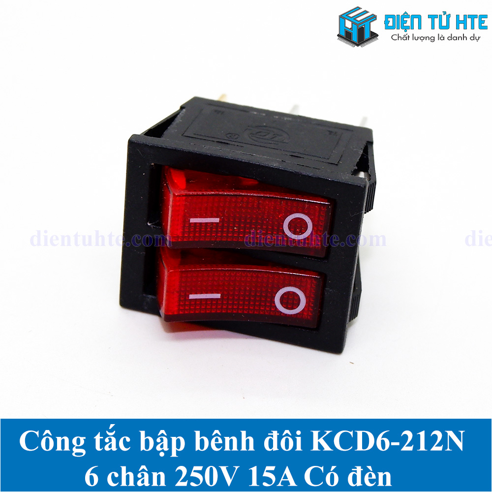 Công tắc bập bênh đôi ON-OFF KCD6 KCD6-212N 6 chân 250V 16A Có đèn