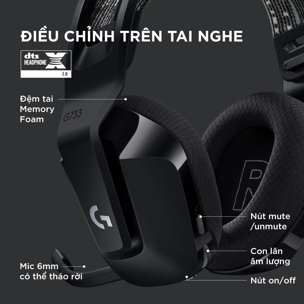 Tai nghe Gaming Logitech G733 LIGHTSPEED Wireless 7.1 RGB - Hàng Chính Hãng