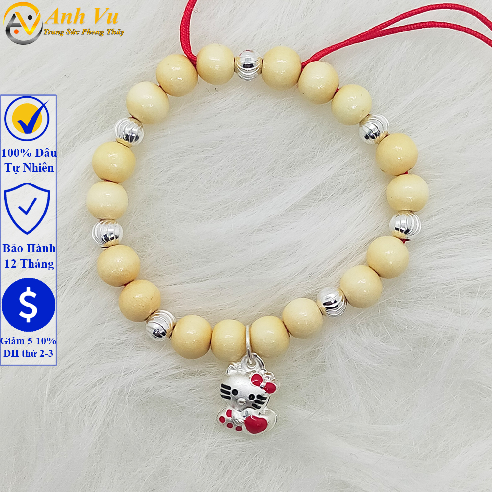 Vòng dâu tằm tuổi mèo cho trẻ sơ sinh - Chất liệu gỗ dâu tăm 100% mix bạc - Bảo vệ bé tránh gió tà khí