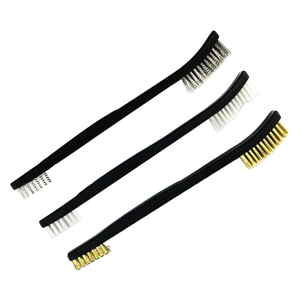 3x Stainless Steel Brass Nylon Wire Brush Set Double Ended for Cleaning Rust