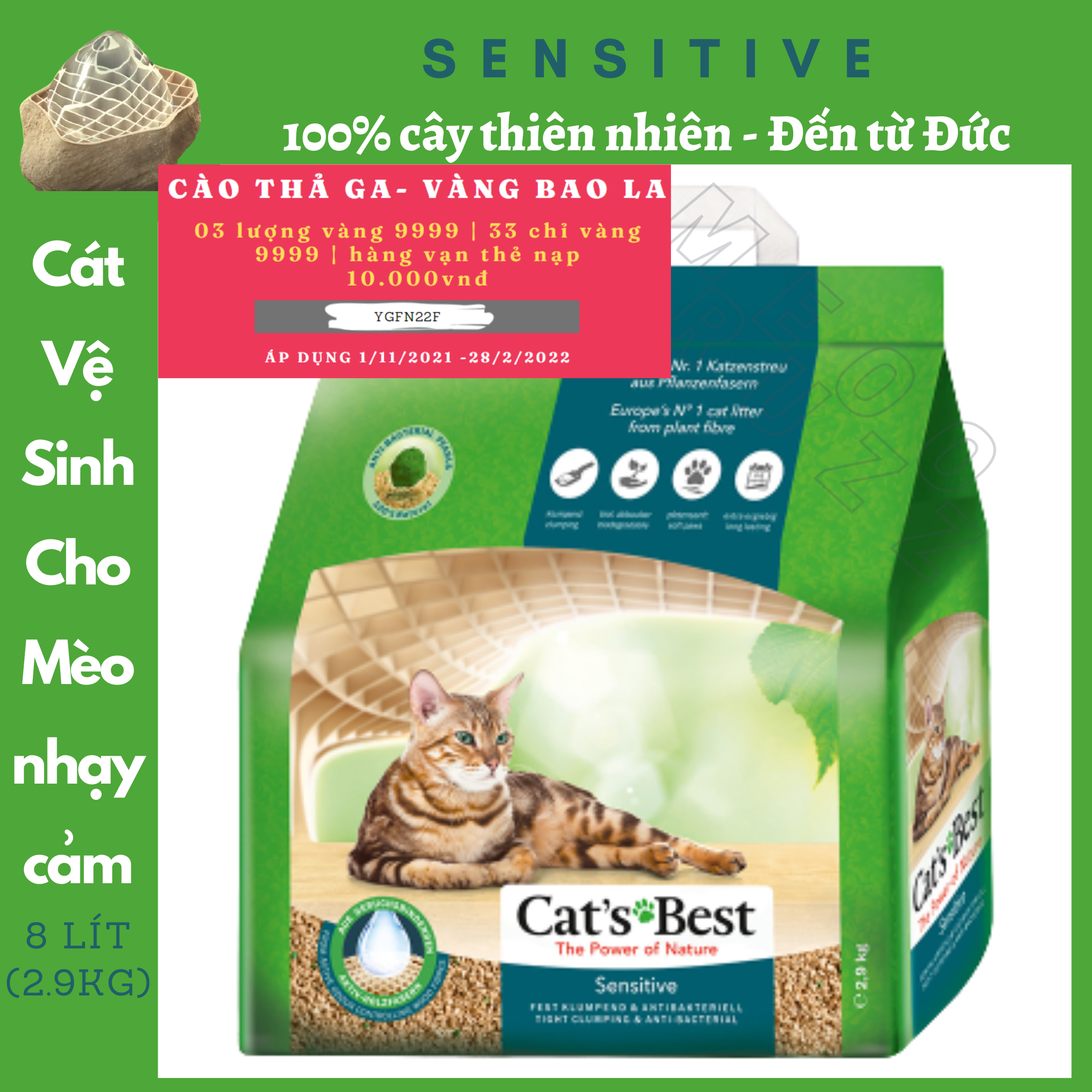 CÁT VỆ SINH HỮU CƠ VÓN CỤC SIÊU THẤM HÚT VÀ KHÁNG KHUẨN CHO MÈO NHẠY CẢM - CAT’S BEST SENSITIVE