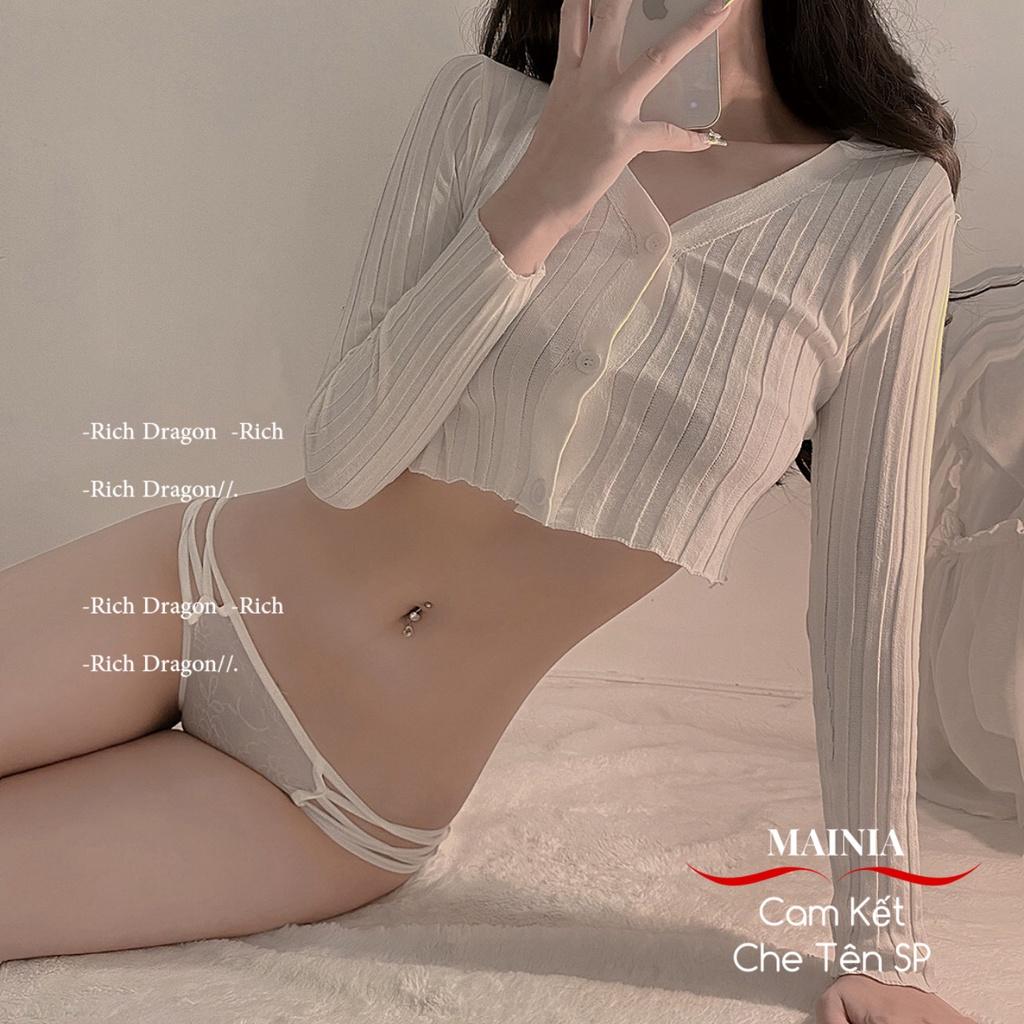 Quần Lót Ren Hoa Hồng Phối Dây Chéo Sexy Gợi Cảm Hai Màu Trắng Đen Co Giãn Thoáng Mát Mainia Shop