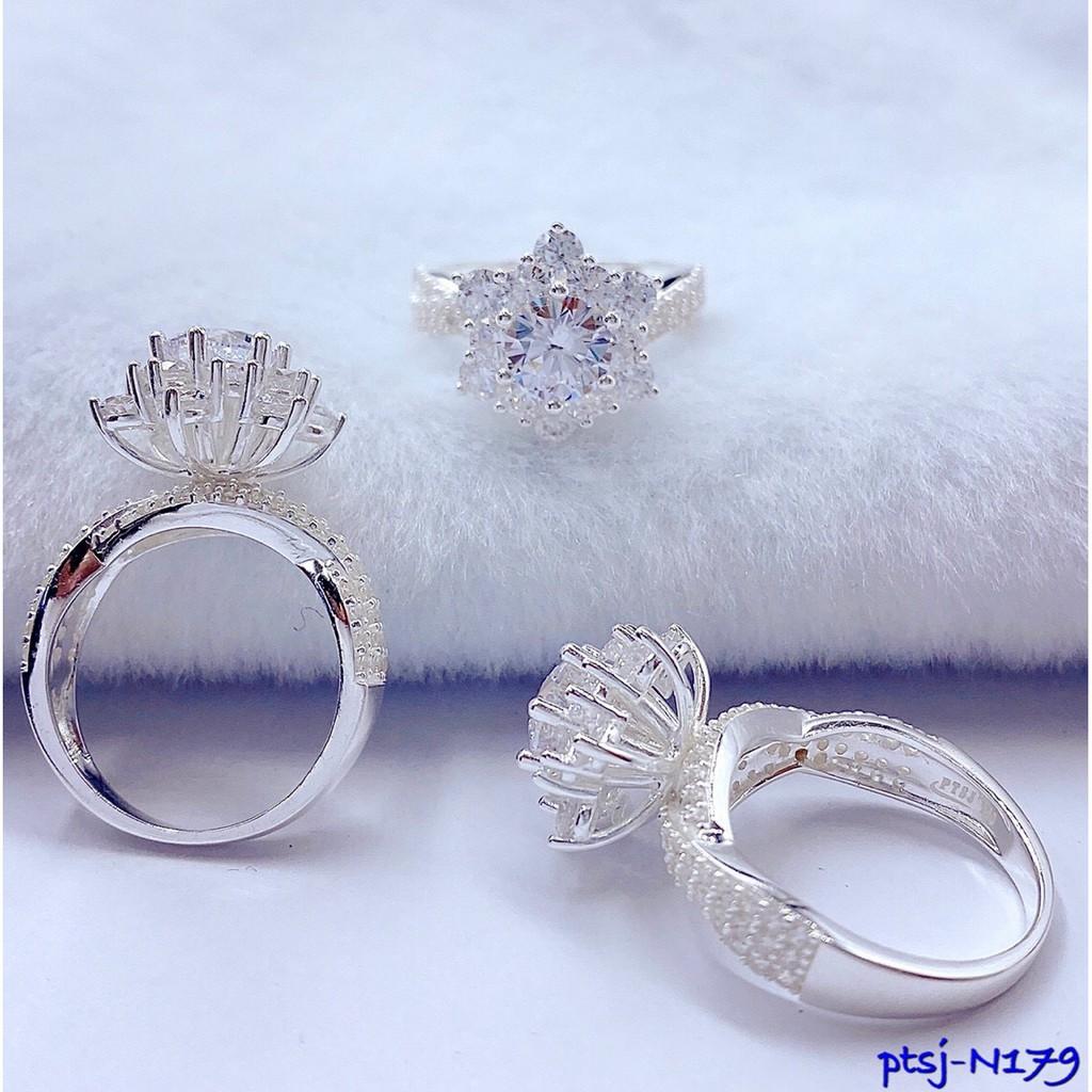 NHẪN BẠC ĐÍNH ĐÁ HÌNH BÔNG HOA_N179