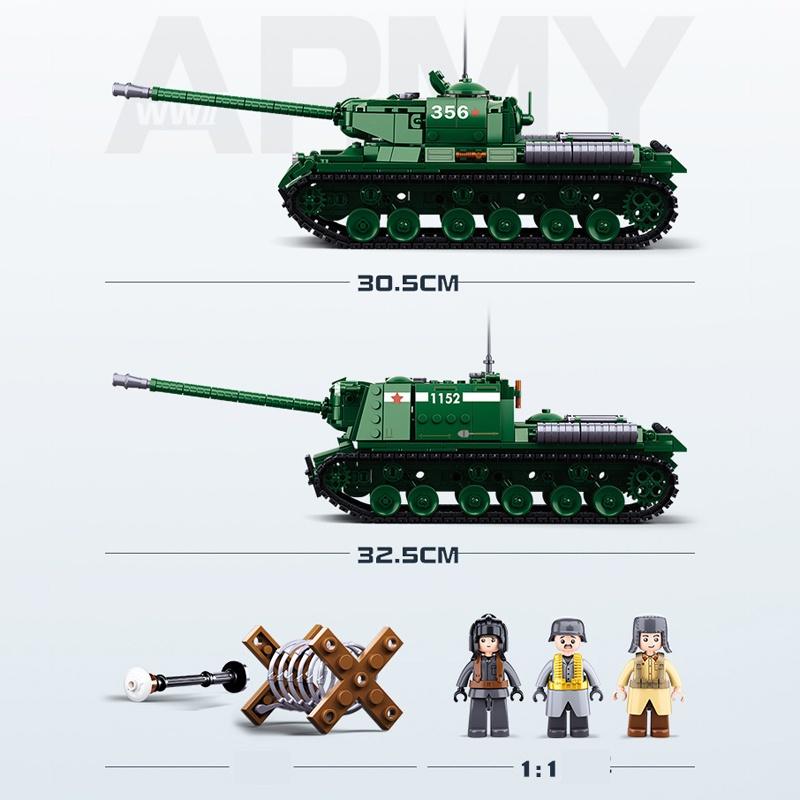 Đồ chơi lắp ráp Xe Tăng Liên Xô IS-2, Sluban B0979 Russy Tank, Xếp hình thông minh, Mô hình Xe Tăng