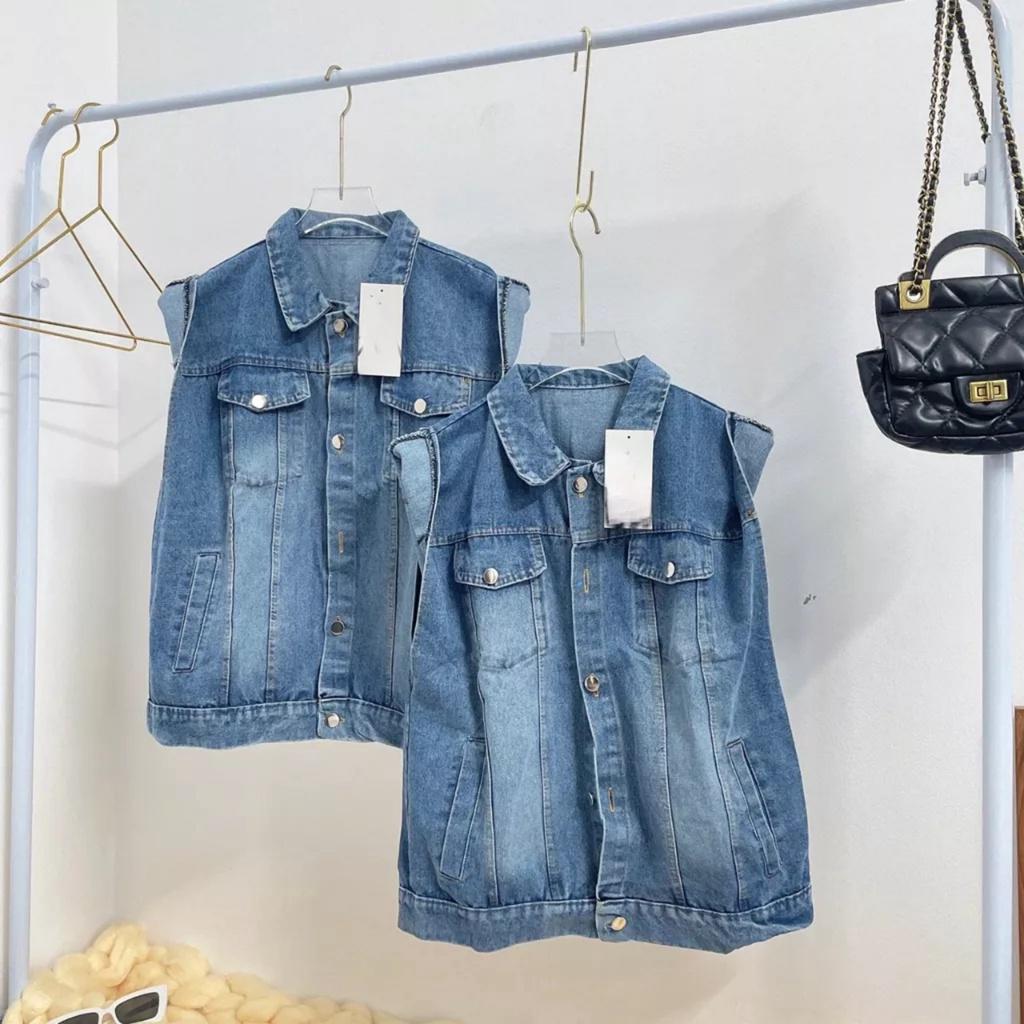 Áo Gile Jeans Nữ Túi Hộp Dáng Dài